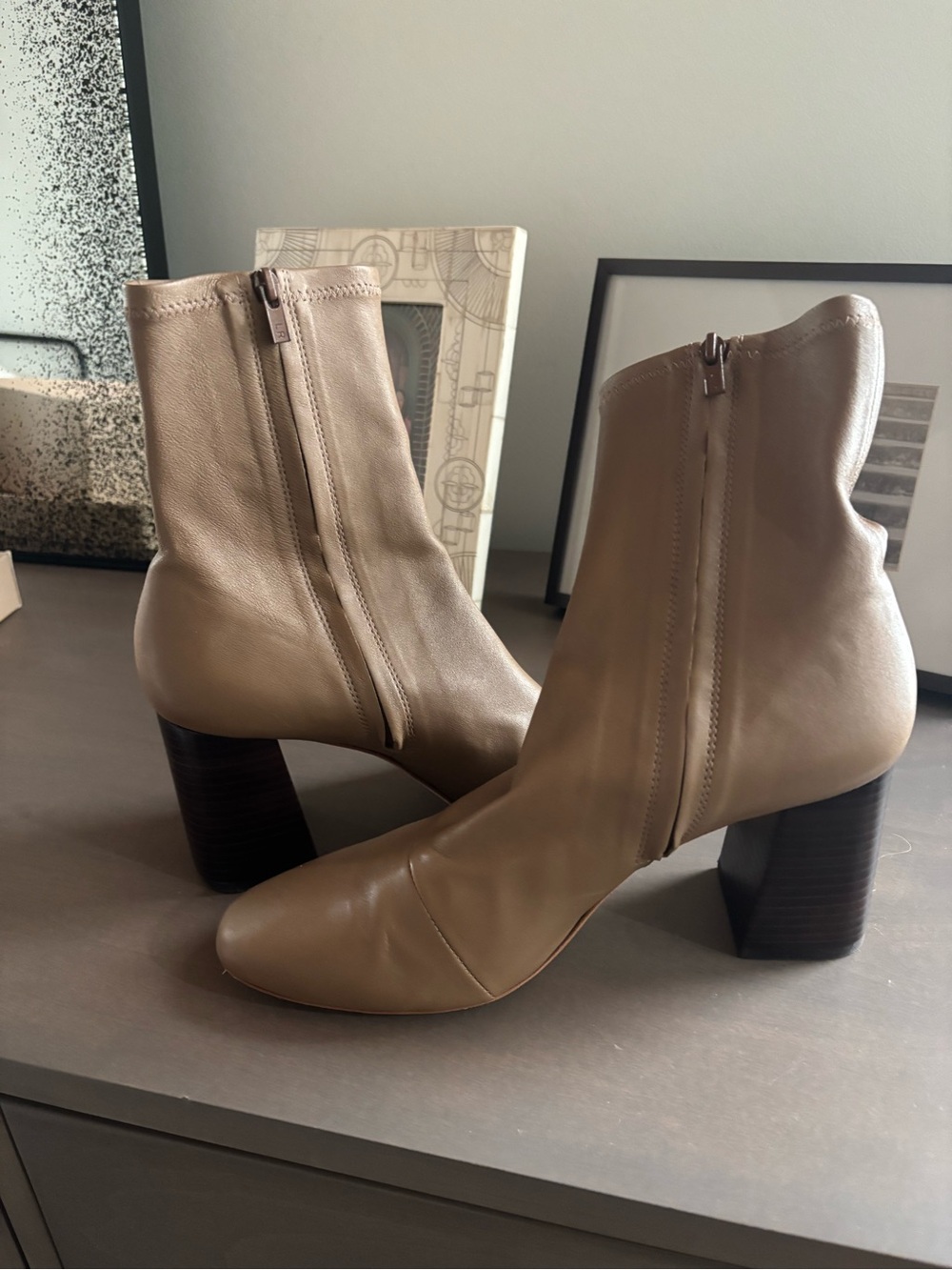 Loeffler Randall Taupe Leather Zip Ankle Boots